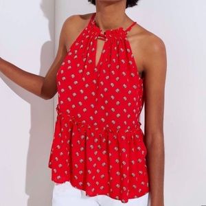 LOFT red marigold halter peplum top size Large